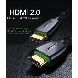 Cáp HDMI 2.0 dài 1m hỗ trợ full HD 4Kx2K chính hãng Ugreen 40408 cao cấp